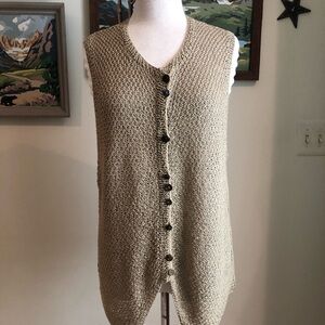 Sleeveless Knit Button-Front Vest in Tan